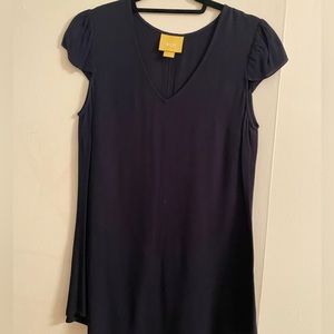 Anthropologie Maeve Navy Cap Sleeve V-Neck Long Length Top Size 4